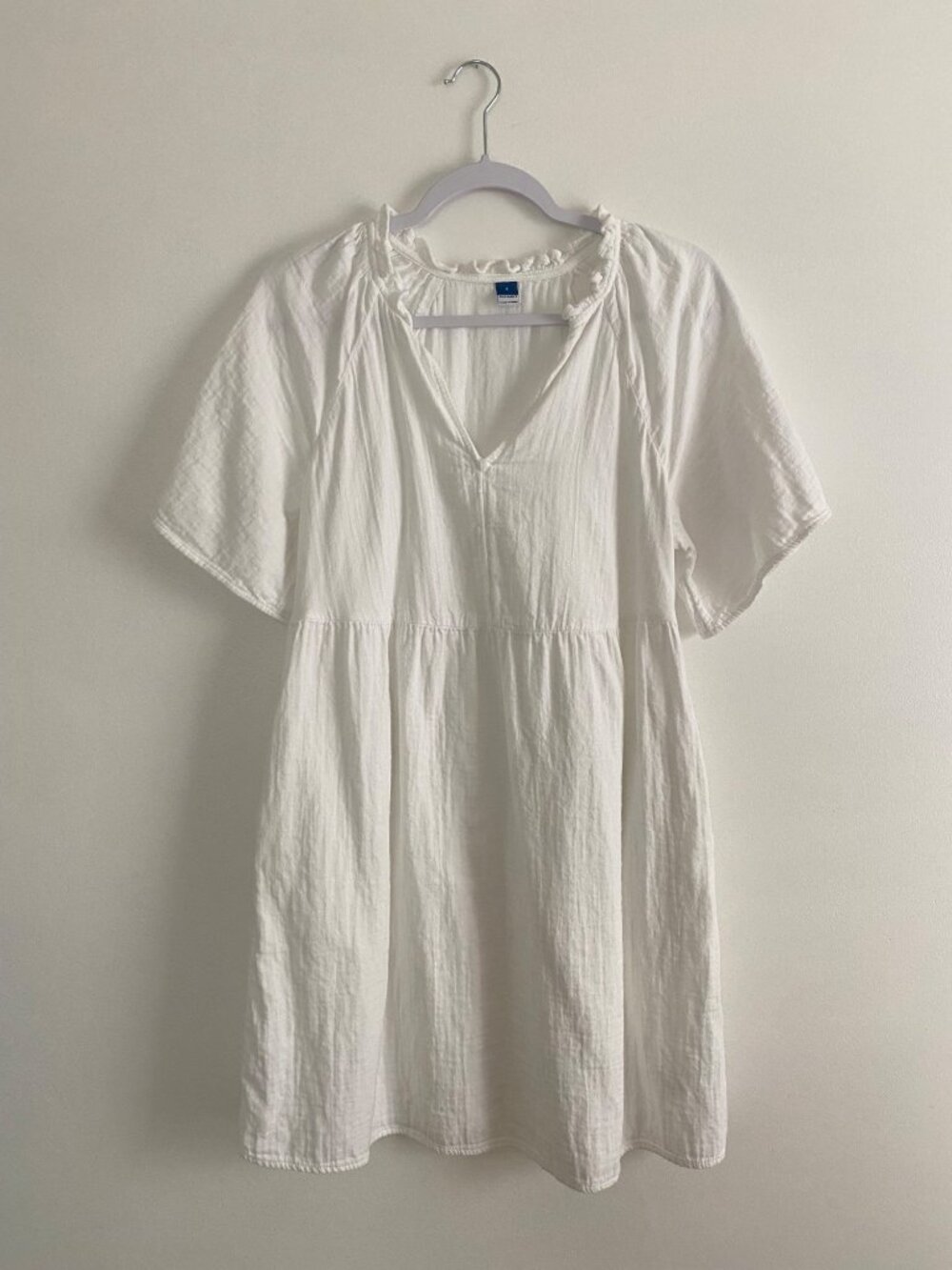 Old Navy White 100% Cotton Short-Sleeve Babydoll Dress With Pockets Size S